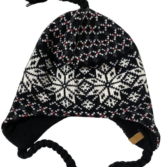 Woolrich Snowflake Knit Earflap Beanie Winter Hat Black and White Geometric - Picture 1 of 7